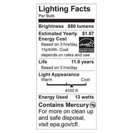 Satco CFL Spiral Bulb T2, 13W, 880 Lumens, 48/CT, White PK SDNS7218CT